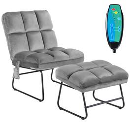 Costway - Electric Massage Chair Vibrating Velvet Sofa w/Ottoman and Remote Control Gray - Gray