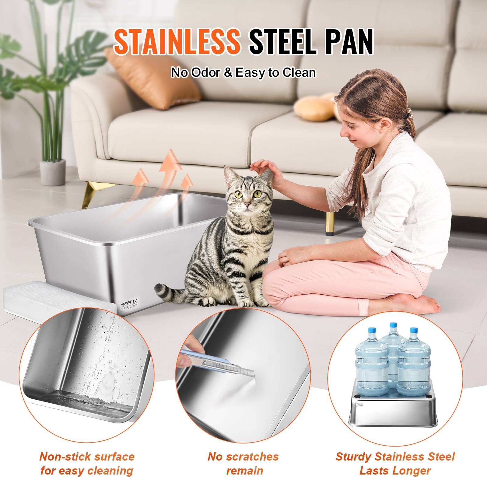 STAINLESS STEEL PAN
No Odor & Easy to Clean

- Non-stick surface for easy cleaning
- No scratches remain
- Sturdy Stainless Steel Lasts Longer