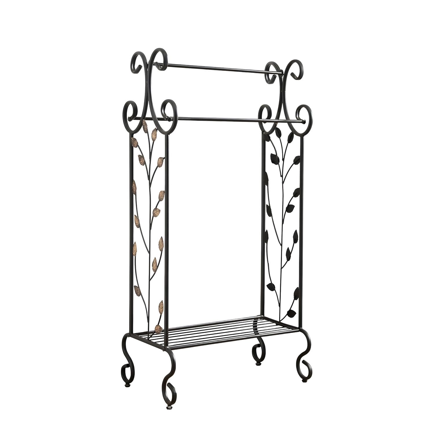 Alt View 5. Kings Brand Furniture - Kings Brand Furniture Black Metal with Gold Leaf Free Towel Rack Stand with Shelf - Black.