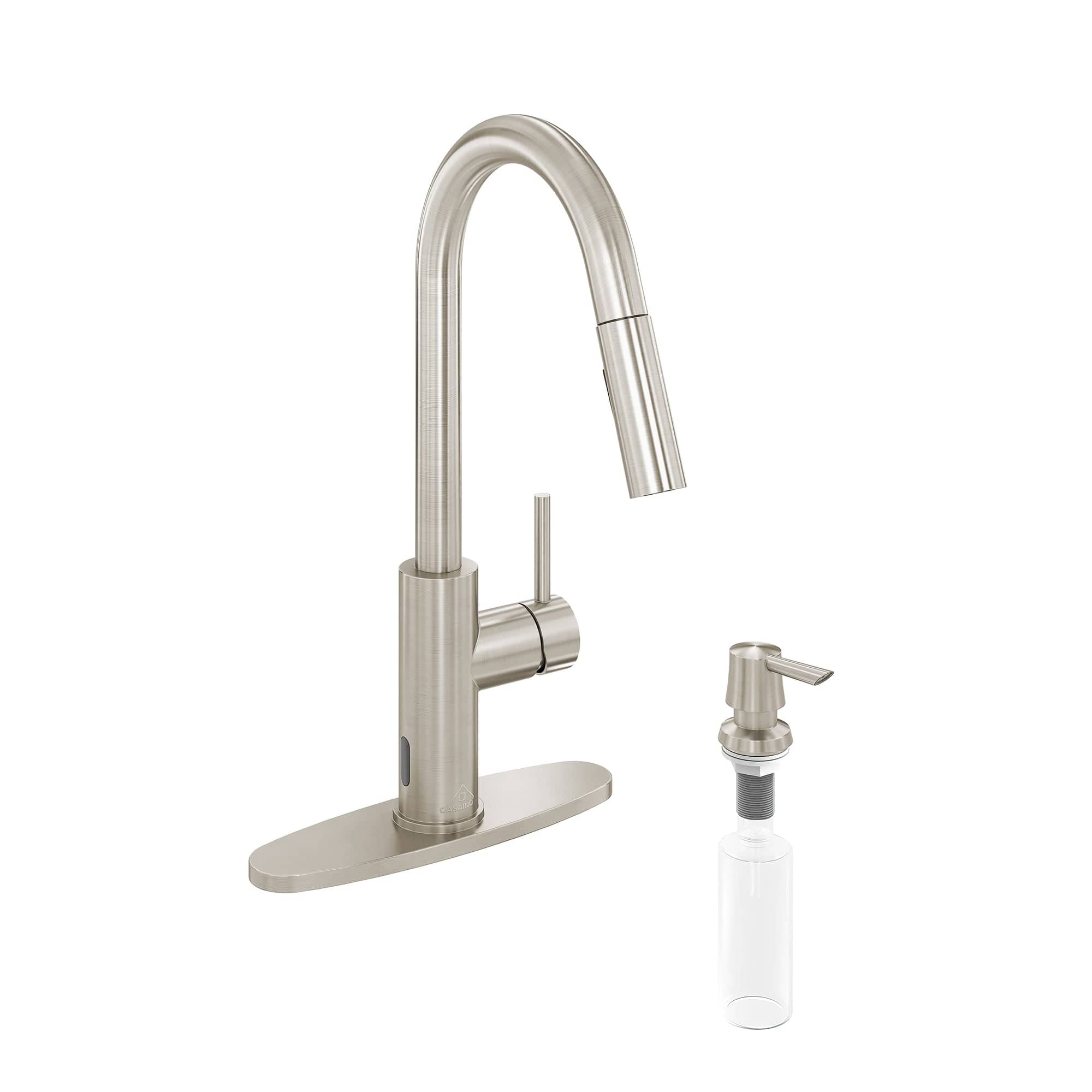 Front. Boyel Living - Infrared Sensor Pull Down Kitchen Faucet Sensitive Motion Low Lead Water Safe Ceramic Valve Deck Plate Nickel - Brushed Nickel.