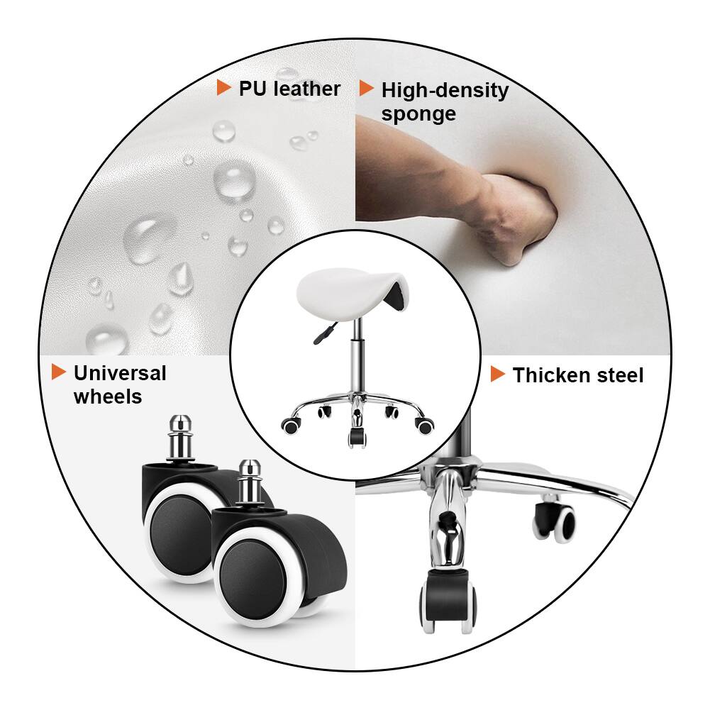 - PU leather
- High-density sponge
- Universal wheels
- Thicken steel