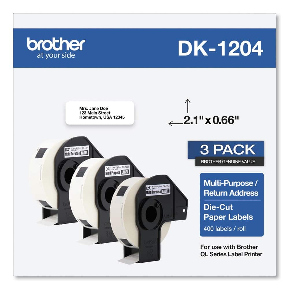 Brother - DK12043PK 0.66 in. x 3.4 in. Die-Cut Multipurpose Labels - (3-Rolls/Pack) - White