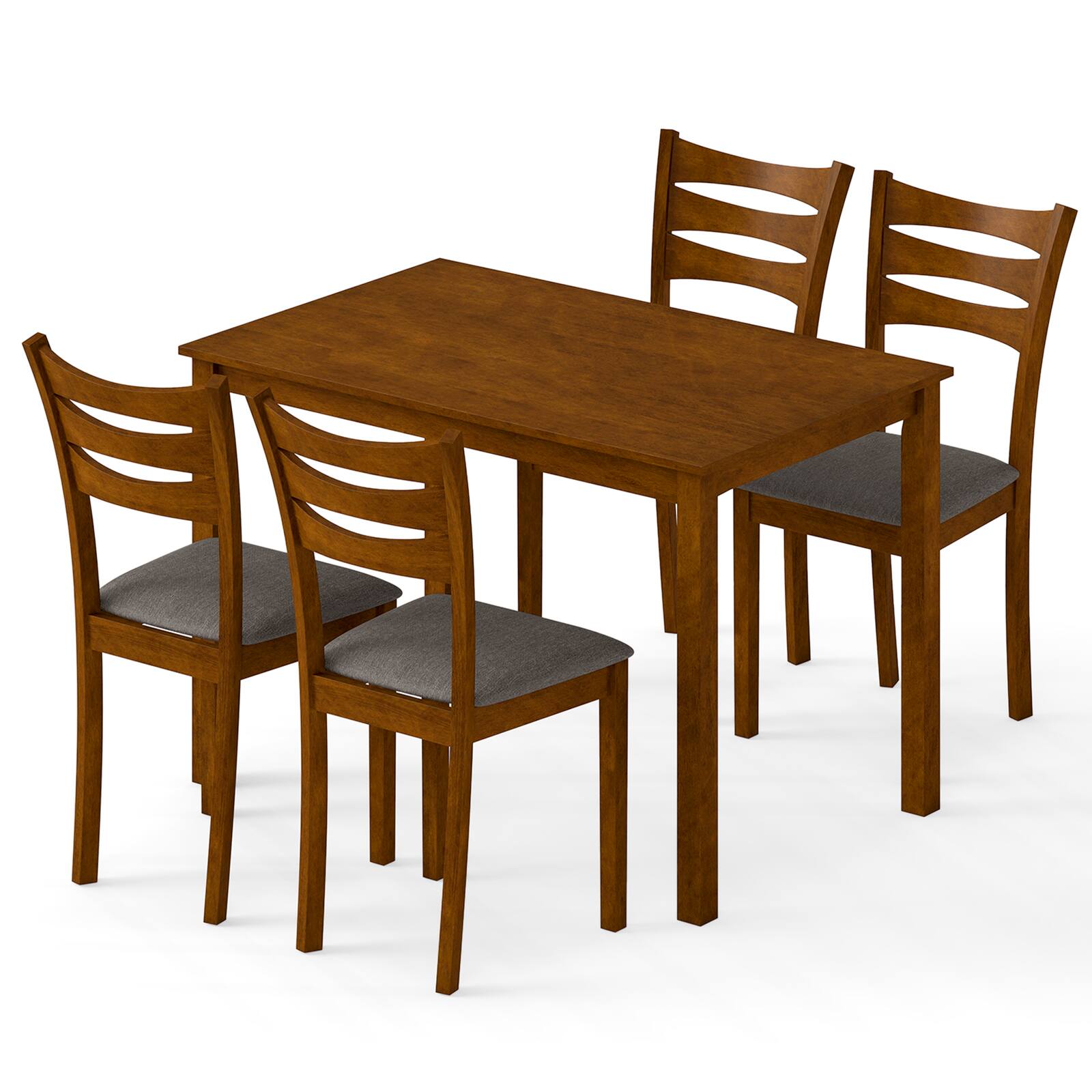 Alt View 9. Gymax - Gymax 5PCS Dining Table Set for 4 w/Linen Fabric Upholstered Chairs Rubber Wood Frame - Brown.