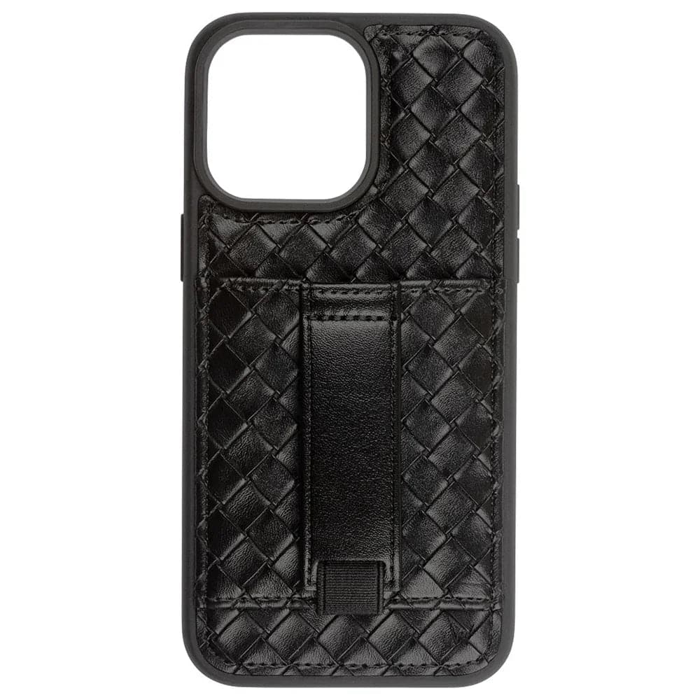 Walli Cases- iPhone 12 Pro Max Phone Case with Wallet and Finger Strap- Black Weave