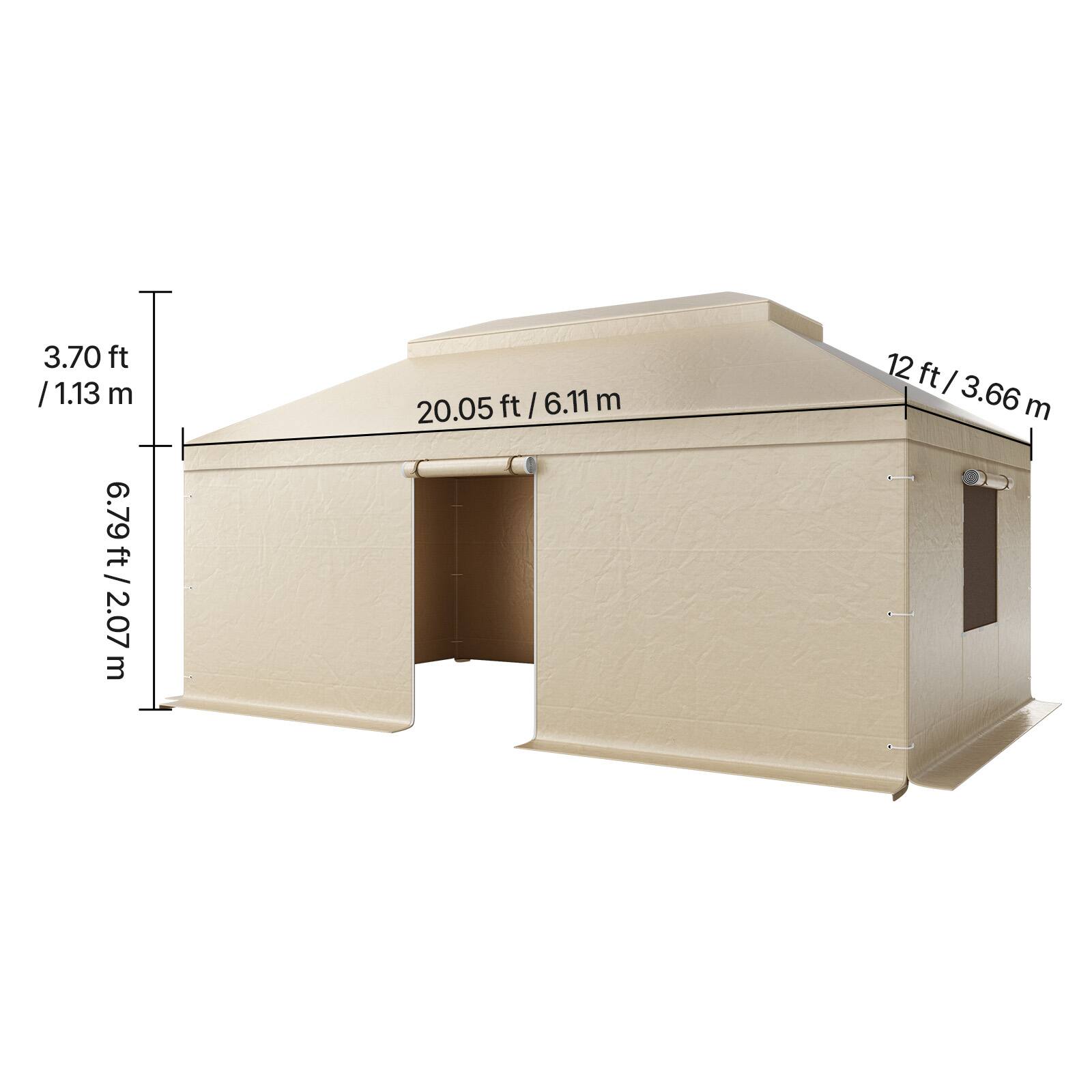 3.70 ft / 1.13 m  
6.79 ft / 2.07 m  
20.05 ft / 6.11 m  
12 ft / 3.66 m