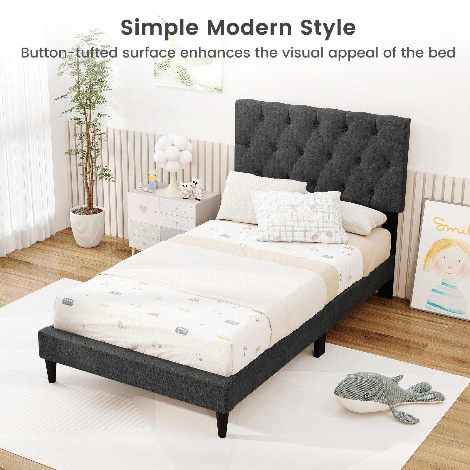Simple Modern Style  
Button-tufted surface enhances the visual appeal of the bed