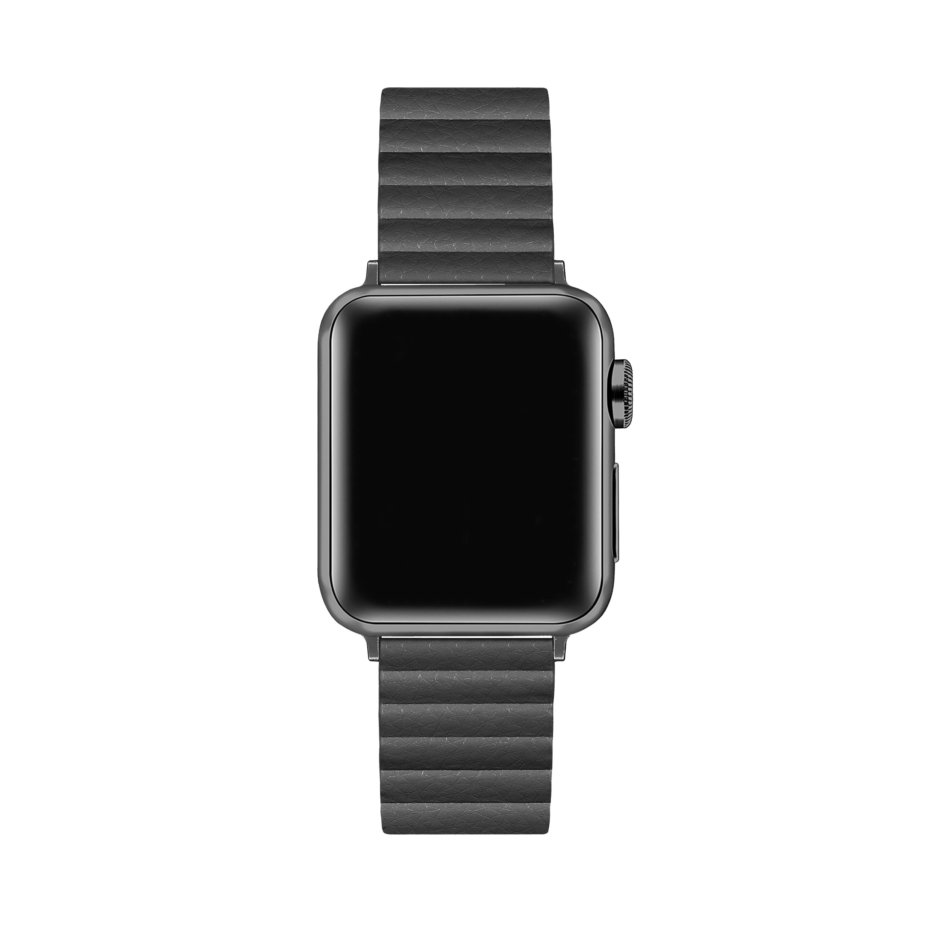 Back. Posh Tech - Dakota Magnetic Leather Band for Apple Watch - Black.