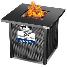SereneLife - 28" Propane Gas Fire Pit Table, 40,000 BTU, Adjustable Flame, Stainless Steel Burner - SLFPS3.5 - Black