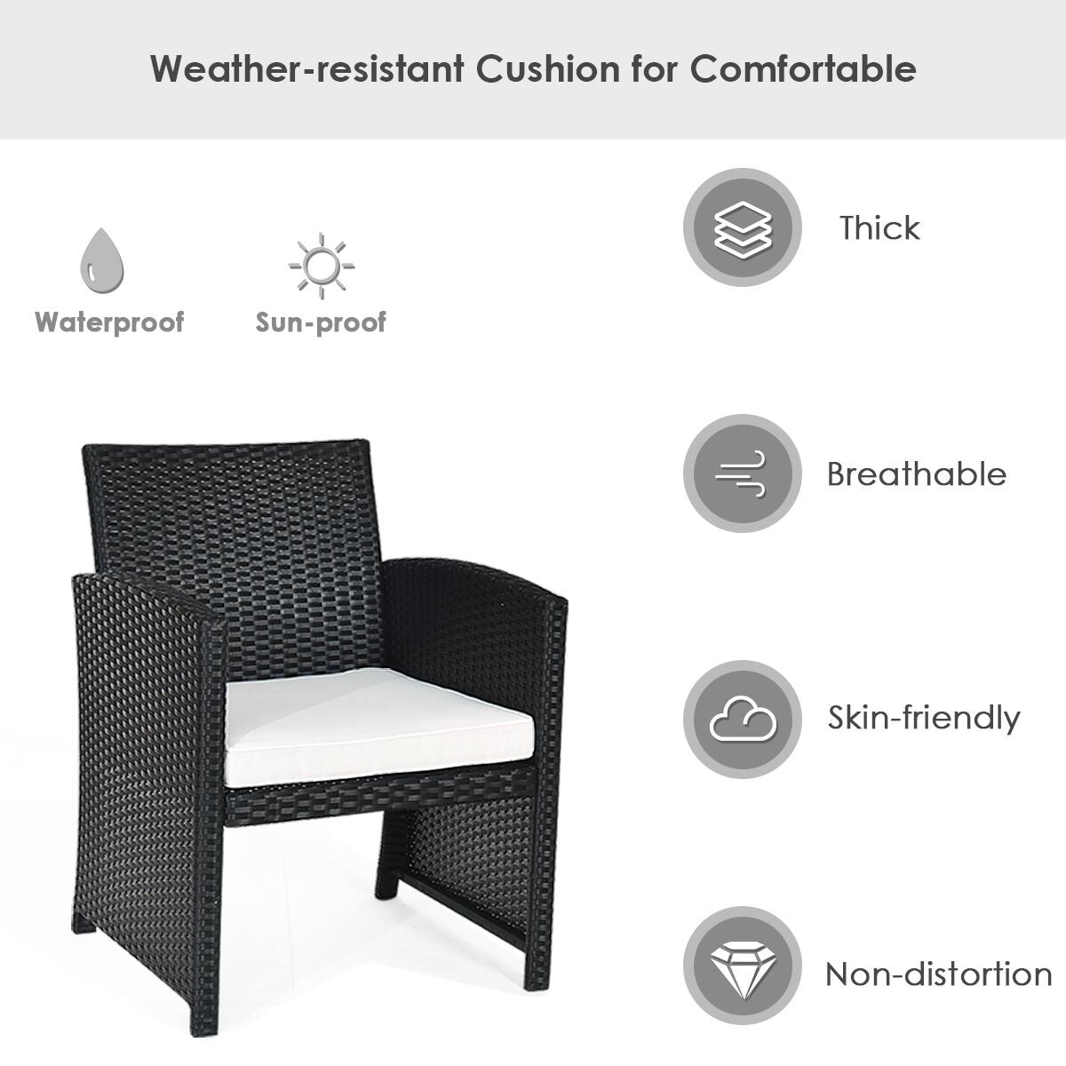 Weather-resistant Cushion for Comfortable

- Waterproof
- Sun-proof
- Thick
- Breathable
- Skin-friendly
- Non-distortion