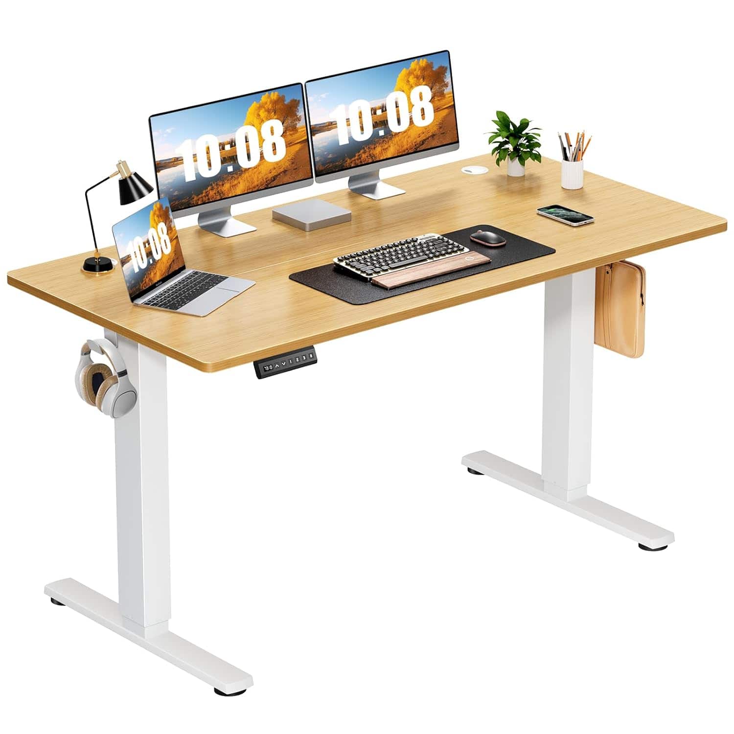 Zell Electronics - 55 Inch Electric Standing DeskMemory Settings, Splice Board, Sit-Stand Table for Office/Home - Oak