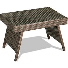 Gymax - Folding Rattan Wicker Coffee Side Table Patio Garden Poolside Yard Outdoor - Brown