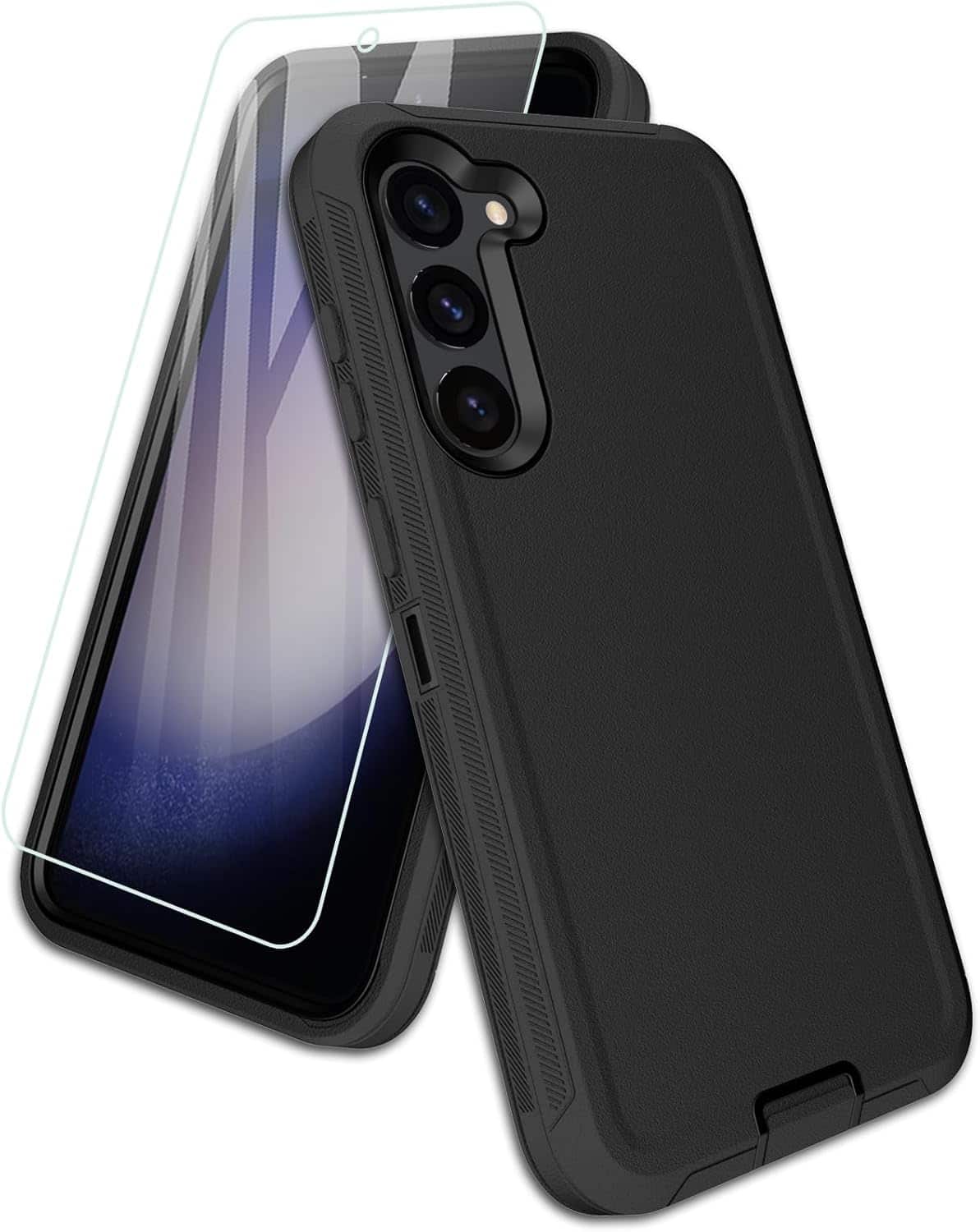 Entronix - Heavy Duty Phone Case Bundle for Galaxy A03s with Clear Screen Protector - Black