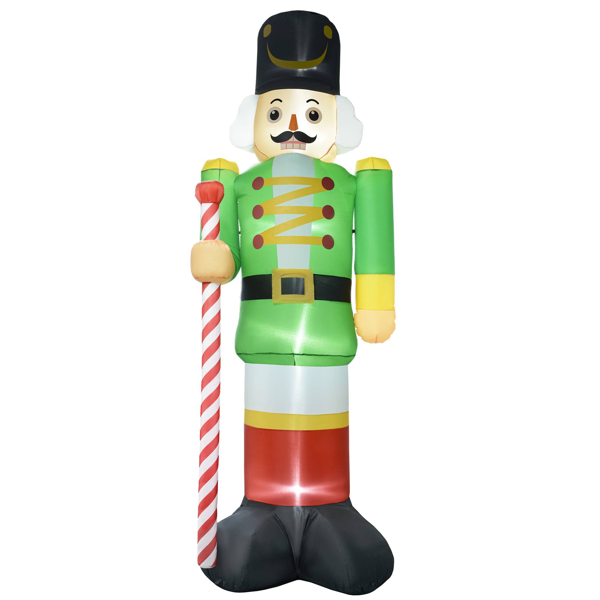 Front. TinyHomie - Outsunny 12ft Christmas Inflatable Green Walnut Soldier White LED Decor - Green.