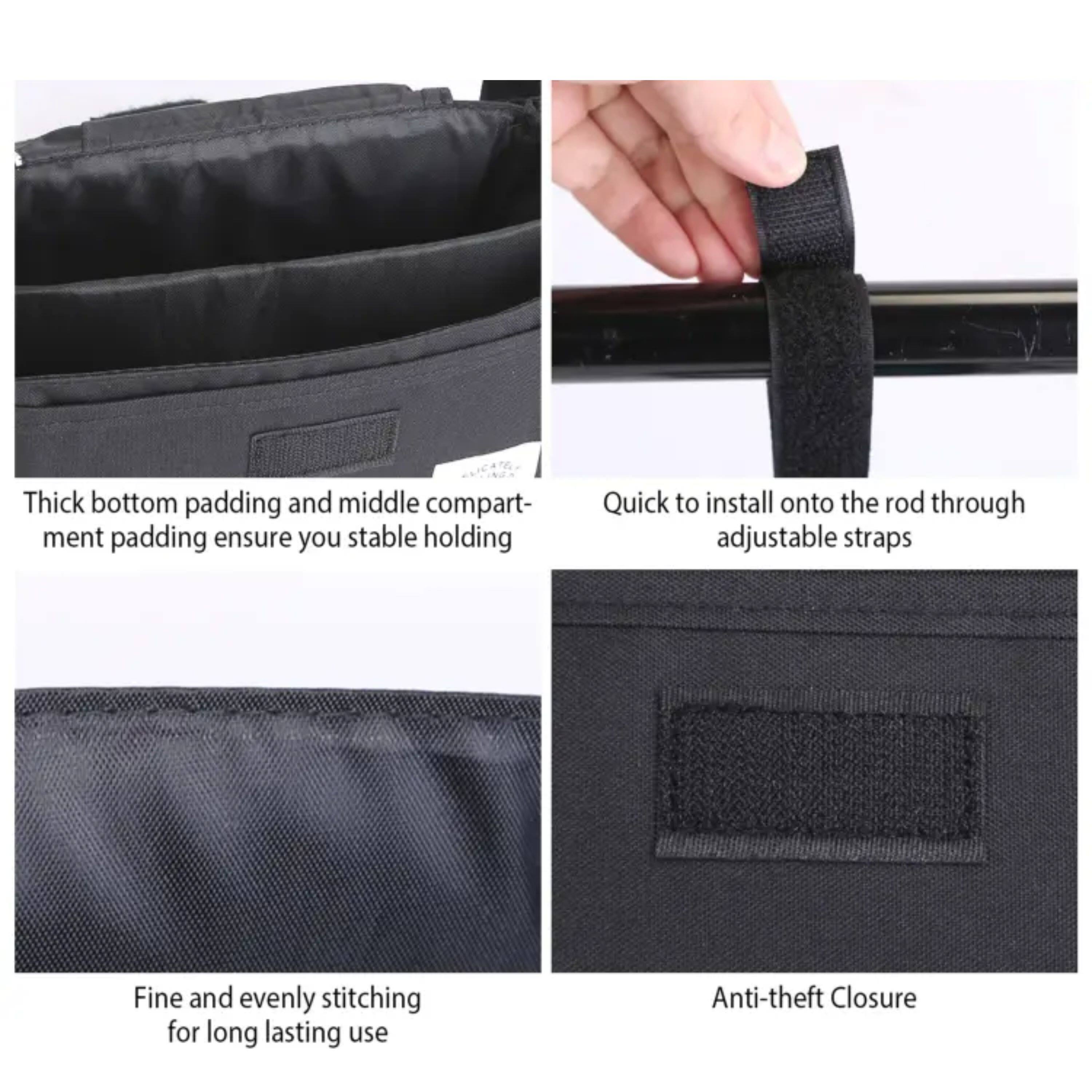 Thick bottom padding and middle compartment padding ensure you stable holding.

Quick to install onto the rod through adjustable straps.

Fine and evenly stitching for long lasting use.

Anti-theft Closure.