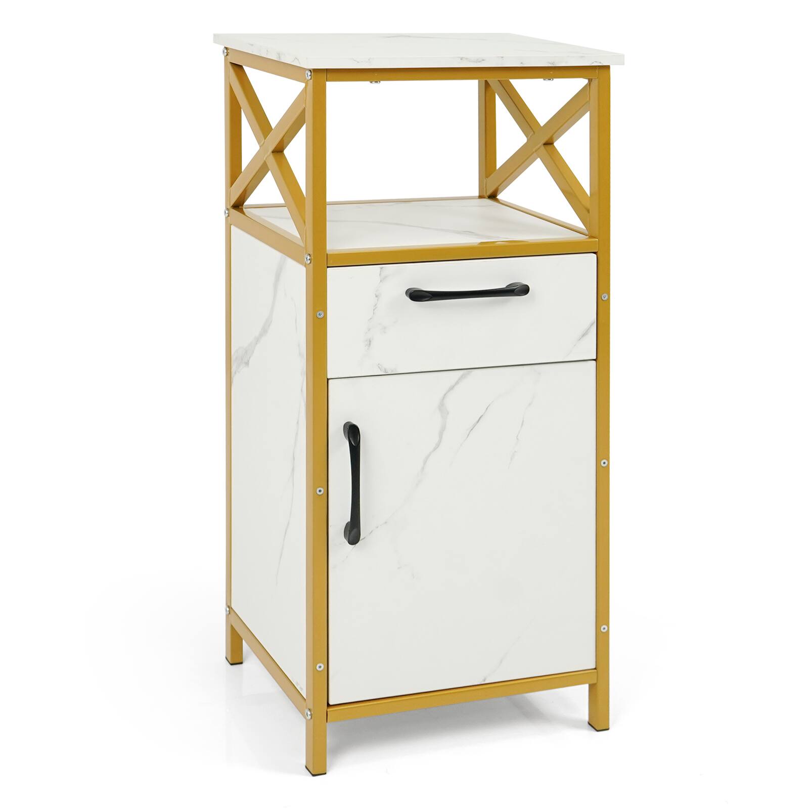 Alt View 9. Costway - Costway Bathroom Storage Cabinet with Drawer, Single Door & Open Shelf for Small Spaces - White & Golden.