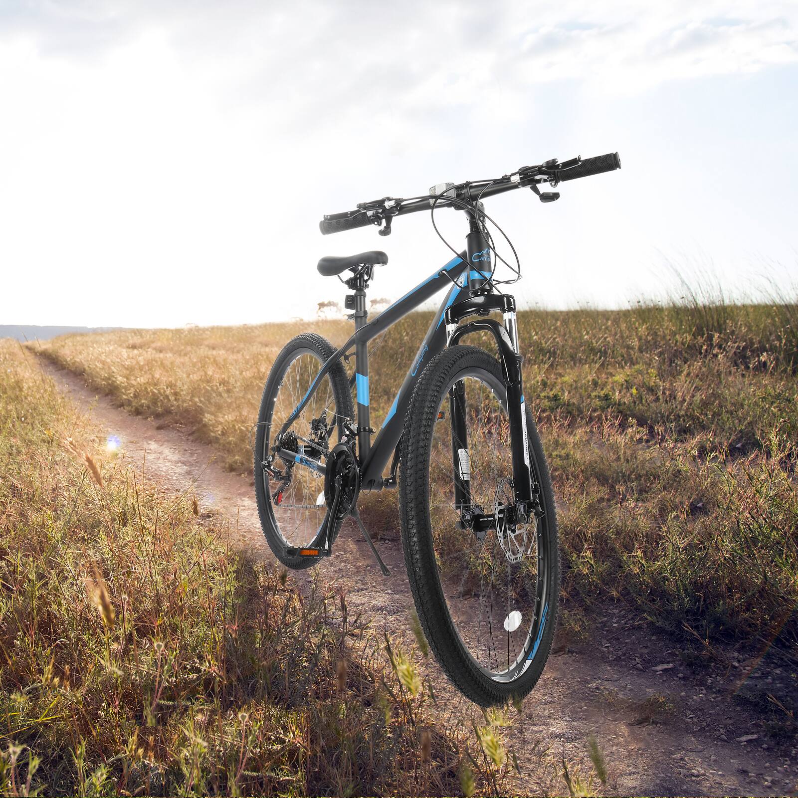 Left. Winado - Men & Women Mountain Bike with 21-Speed Adult Bikes, Double Disc Brake, Suspension Fork and High Carbon Steel Frame - Black&Blue.