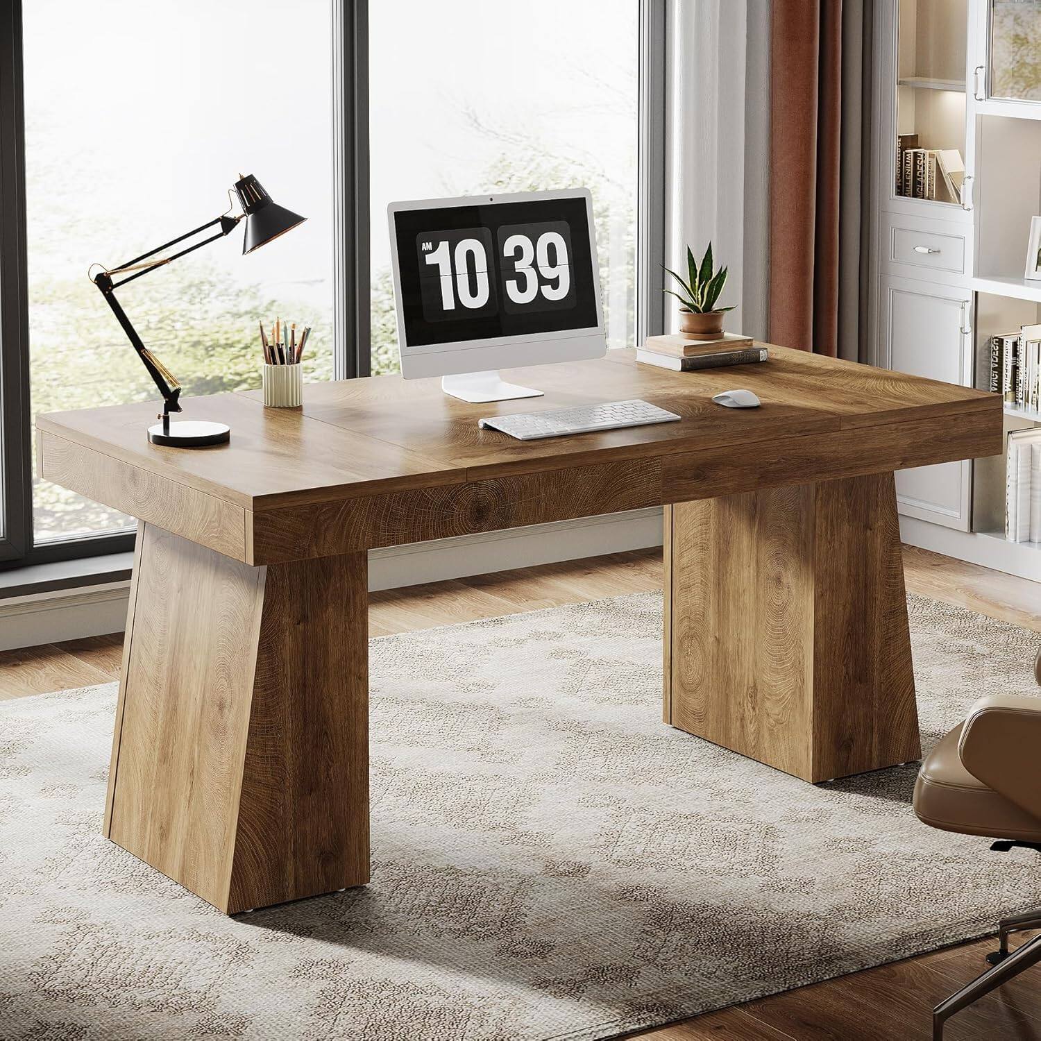 Angle. Tribesigns - Office Executive Desk, For Computer Work and Writing in Home Offices and Everyday Organization - Light Brown.