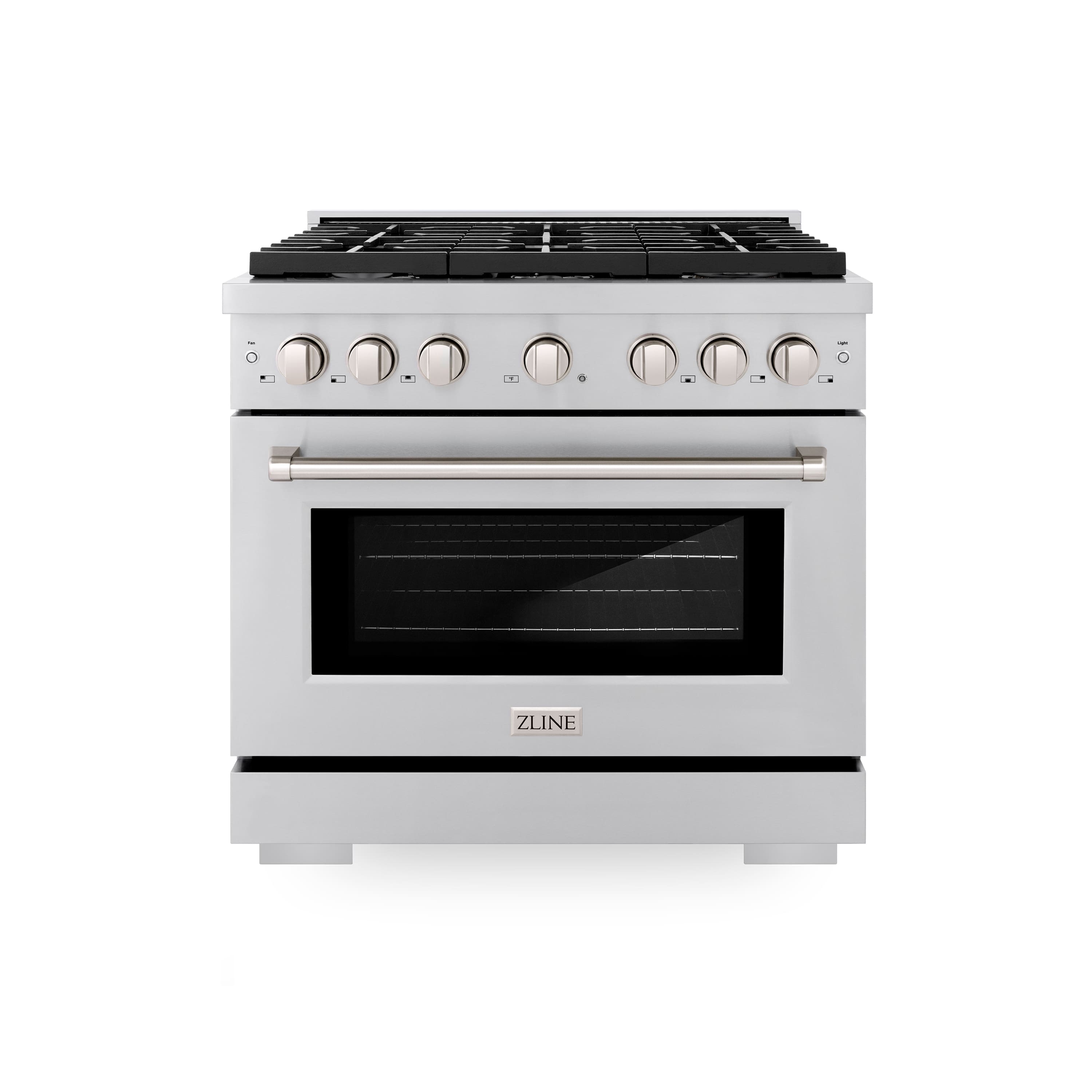 Front. ZLINE - 36 in. 5.2 cu. ft. Paramount Gas Range with Convection Gas Oven in Stainless Steel with 6 Brass Burners - Stainless Steel.