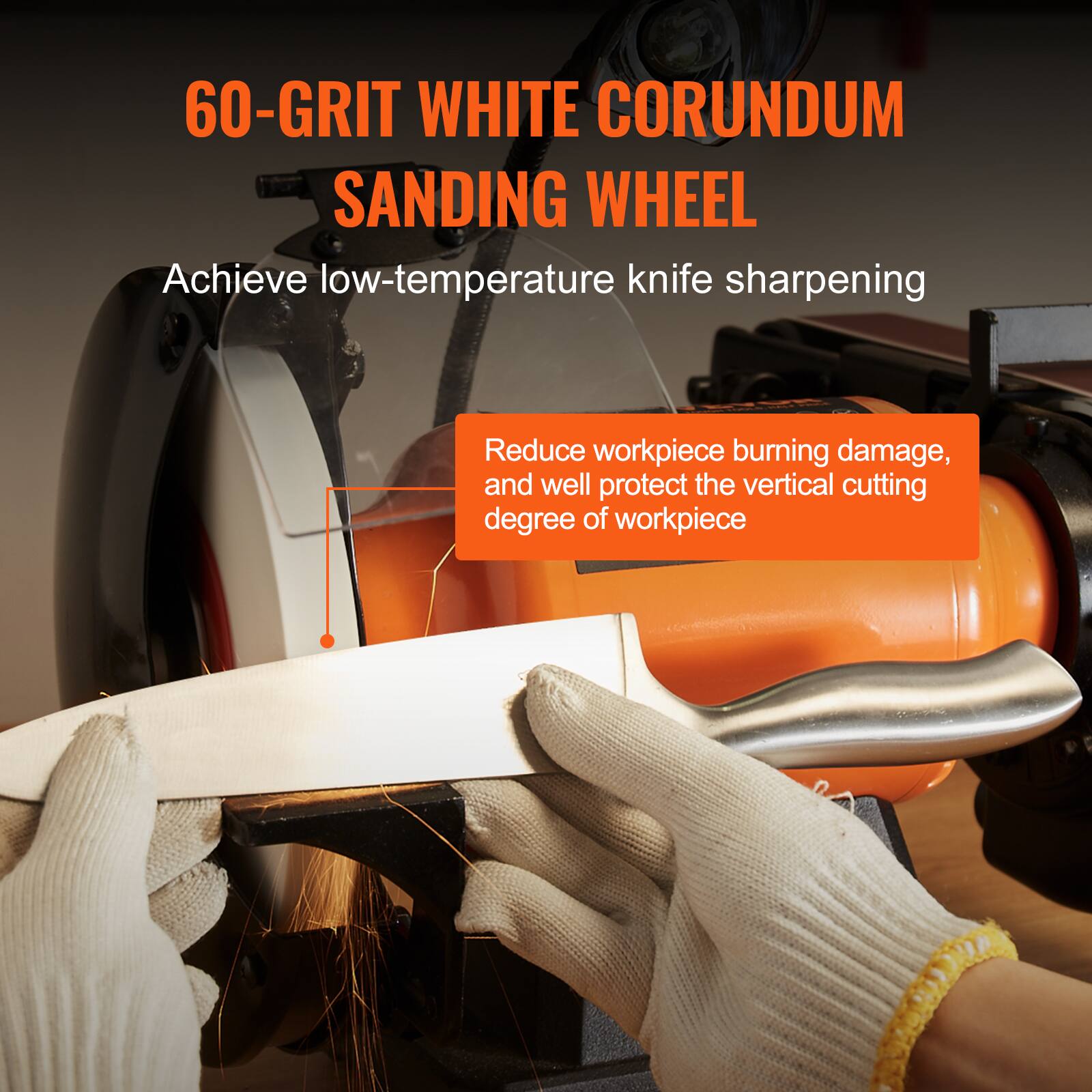 60-GRIT WHITE CORUNDUM SANDING WHEEL

Achieve low-temperature knife sharpening

Reduce workpiece burning damage, and well protect the vertical cutting degree of workpiece