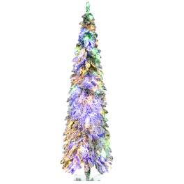 BreeBe - 6ft Tall Prelit Pencil Artificial Christmas Tree Holiday Décor with 407 Snow Flocked Branches - Green