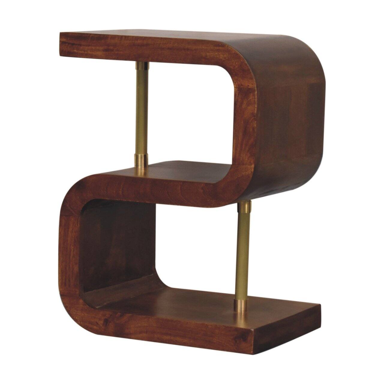 Back. Artisan Furniture - Artisan Furniture Solid Wood S-curve Brass Bedside, 2 Open Shelves, Dark Brown - Chestnut.
