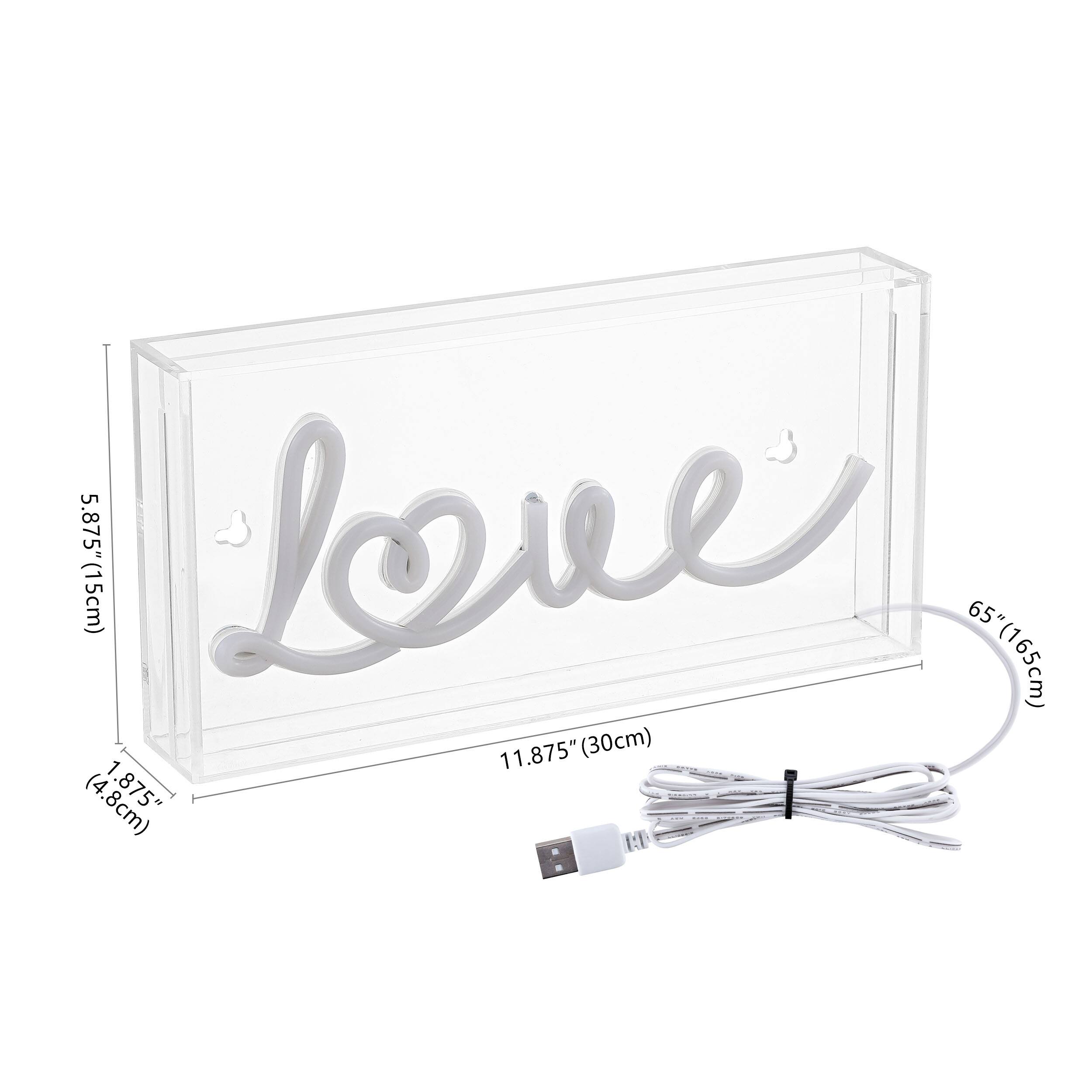 5.875" (15cm) x 11.875" (30cm) x 1.875" (4.8cm)  
Love  
65" (165cm)