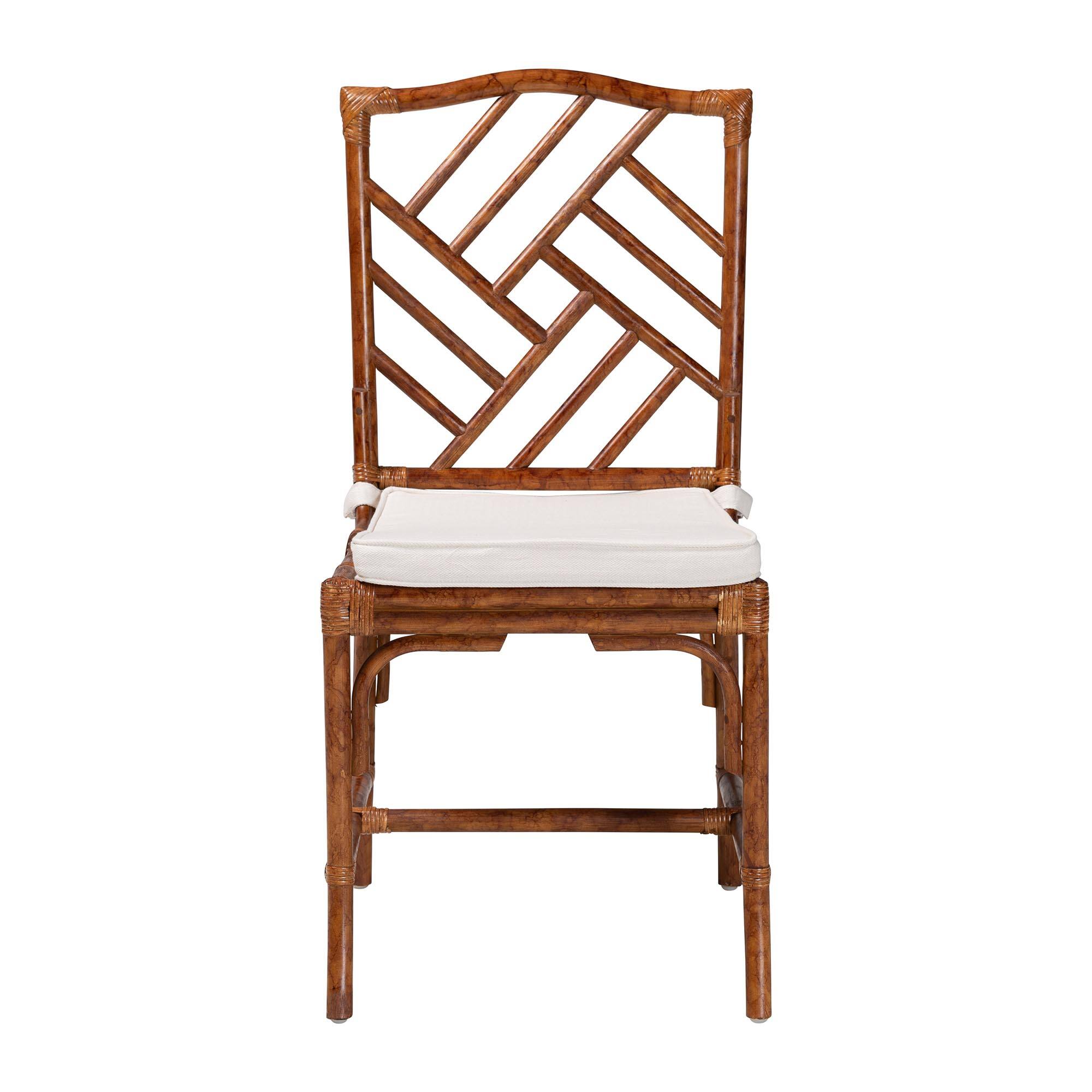 Angle. bali & pari - Rio Marbled Tortoise Natural Rattan Dining Chair - Handwoven Wicker Accent Side Chair with Removable Cushion - Marbled Tortoise Brown.