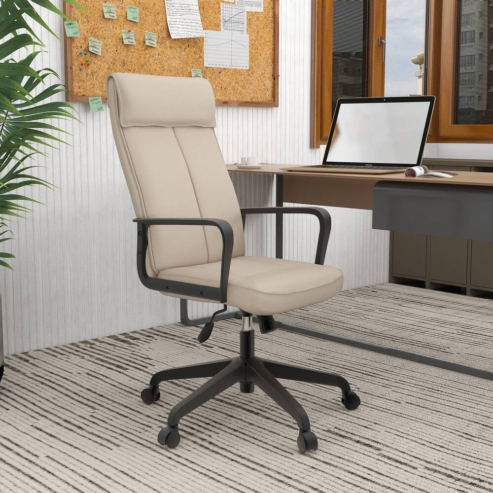 Angle. LeisureMod - Aiaria Ergonomic Office Chair High-Back Adjustable Height with Swivel & Tilt, Double Wheel Casters - Tan.