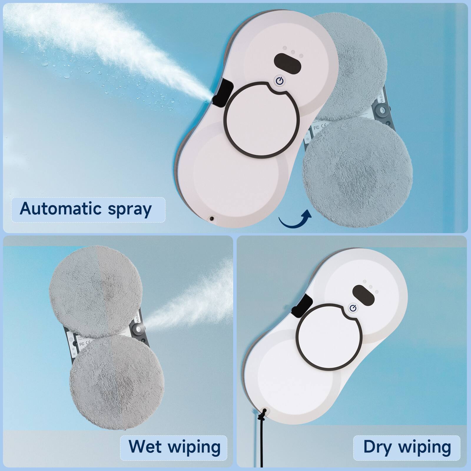 Automatic spray  
Wet wiping  
Dry wiping