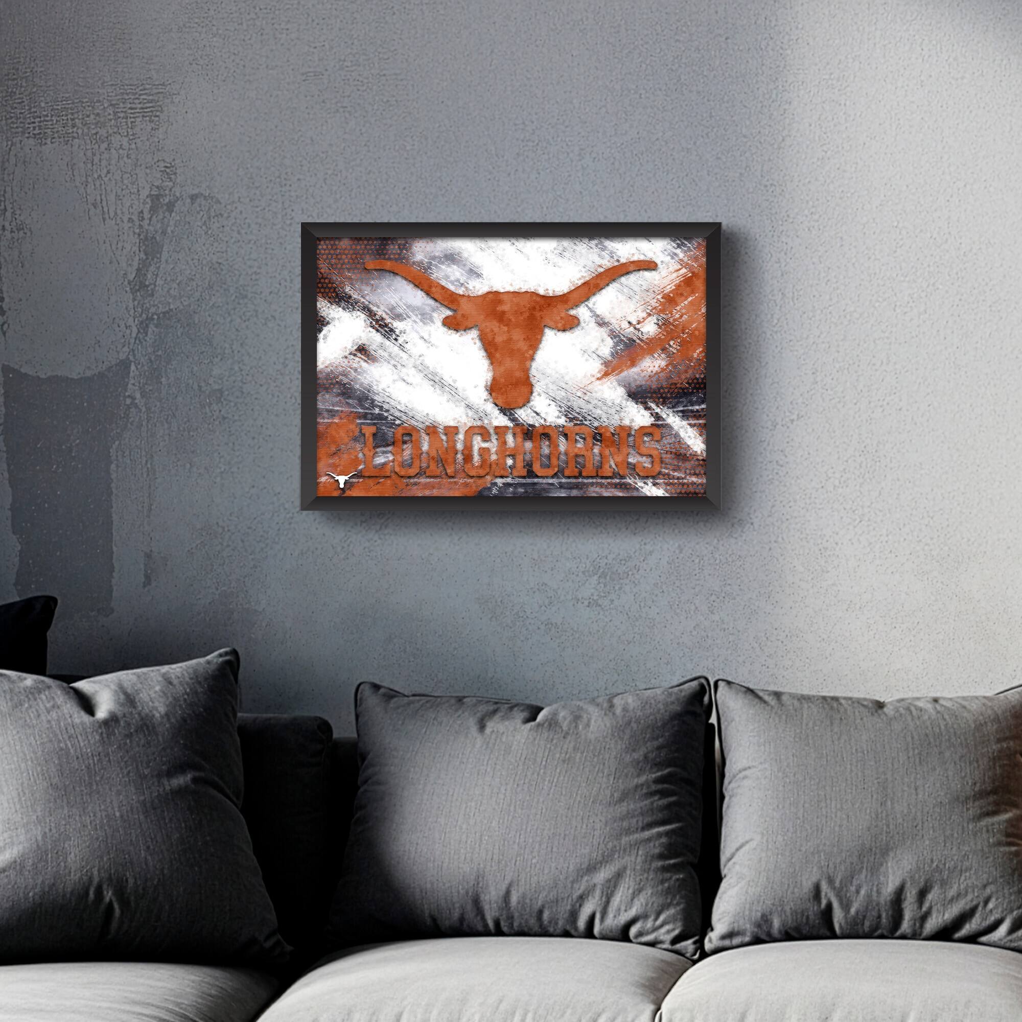 Alt View 1. Sporticulture - Texas Longhorns 27" x 39" Brush Stroke Logo Framed Art Print - Multicolor.