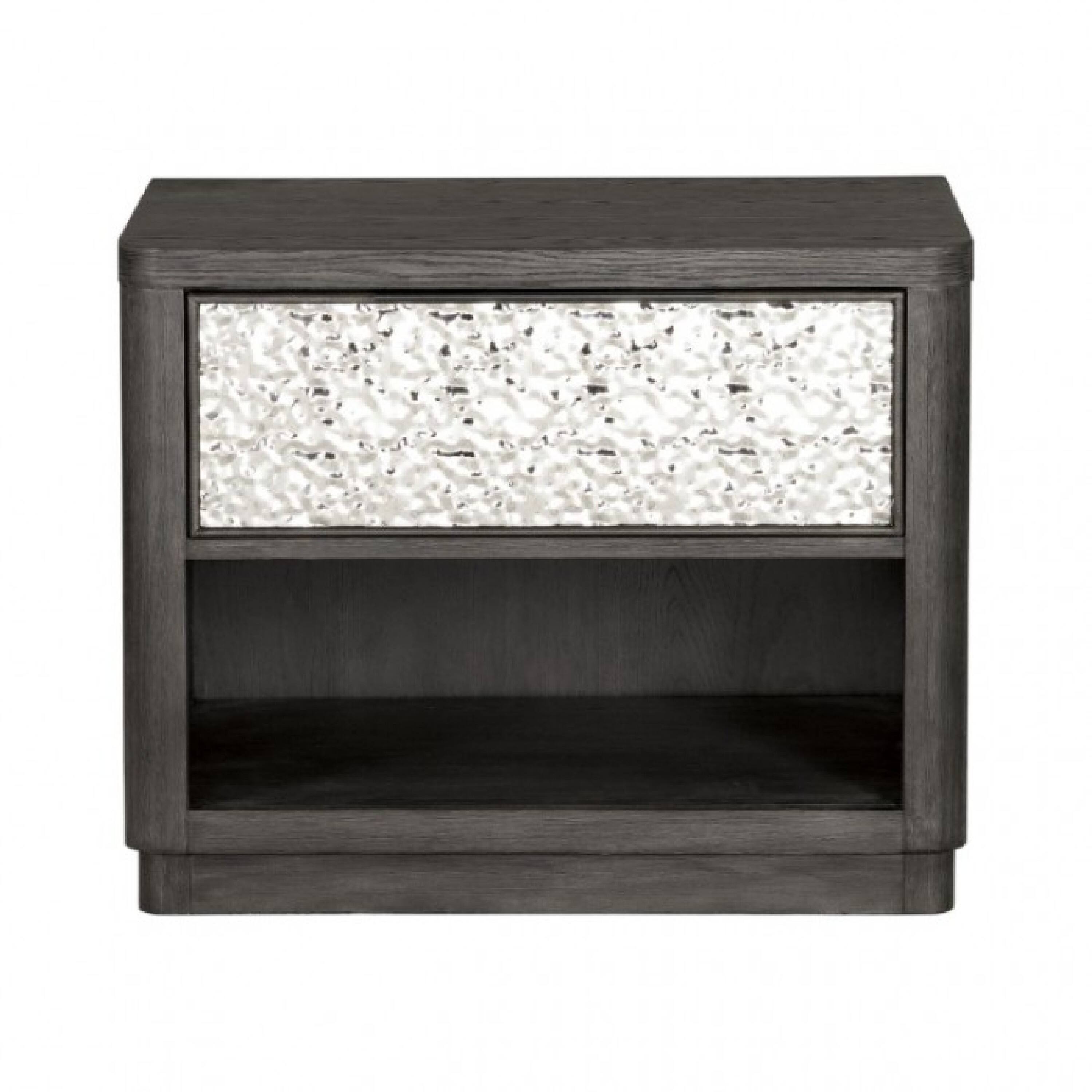 Alt View 1. Manhattan Lane - Zoko Nightstand Table with 2 USB Ports, Metal Accents - Ash Gray.