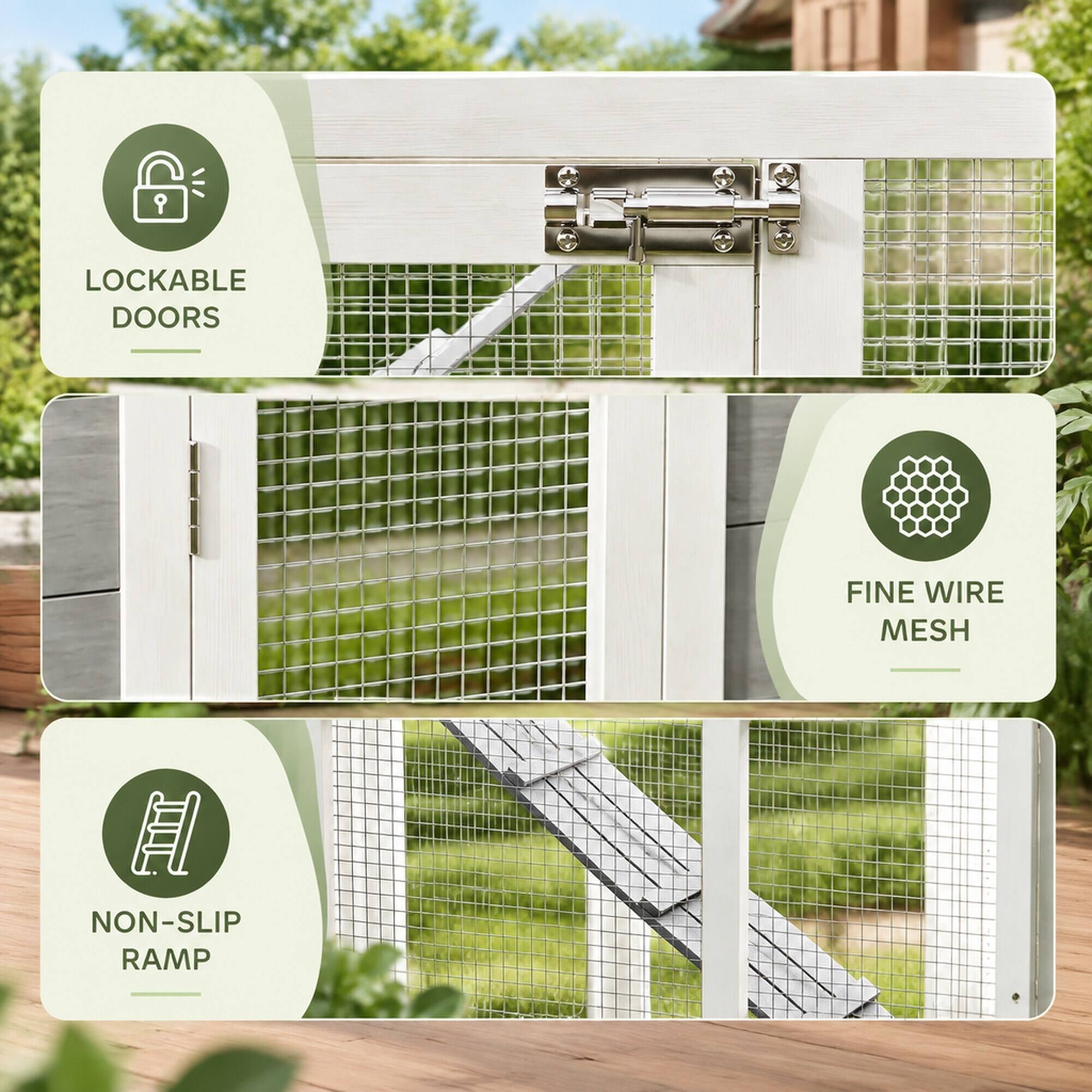 LOCKABLE DOORS  
FINE WIRE MESH  
NON-SLIP RAMP