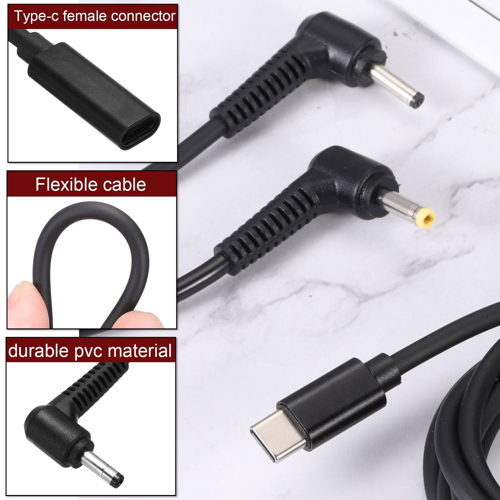 Type-c female connector  
Flexible cable  
Durable PVC material