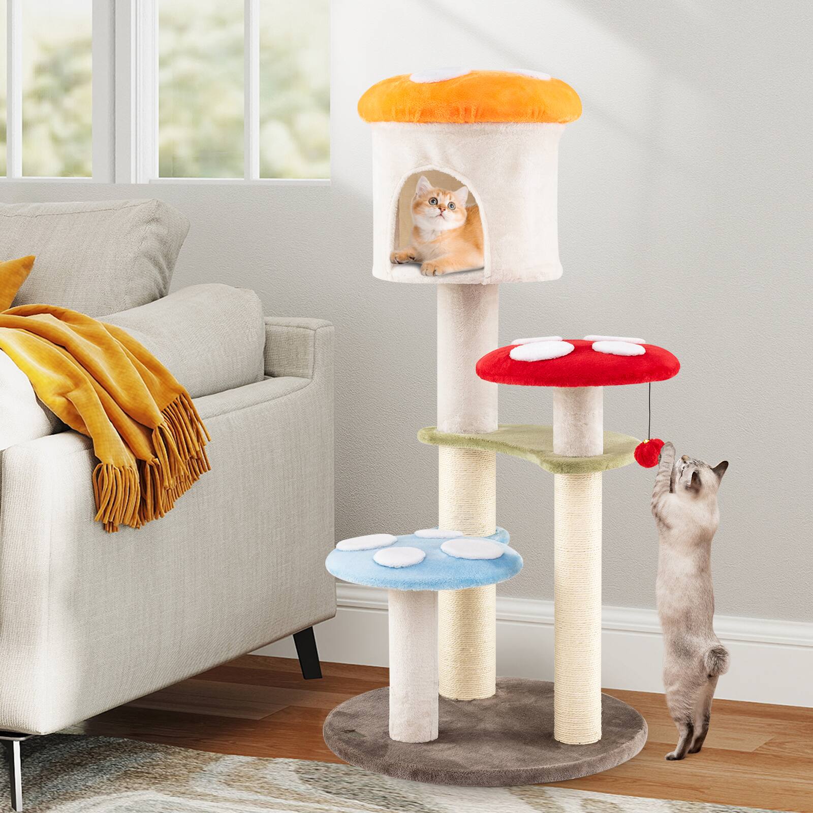 Alt View 4. Gymax - Gymax Cute Mushroom Cat Tree 48'' Tall Cat Tower w/ Sisal Scratching Posts Top Condo - GYM16314.