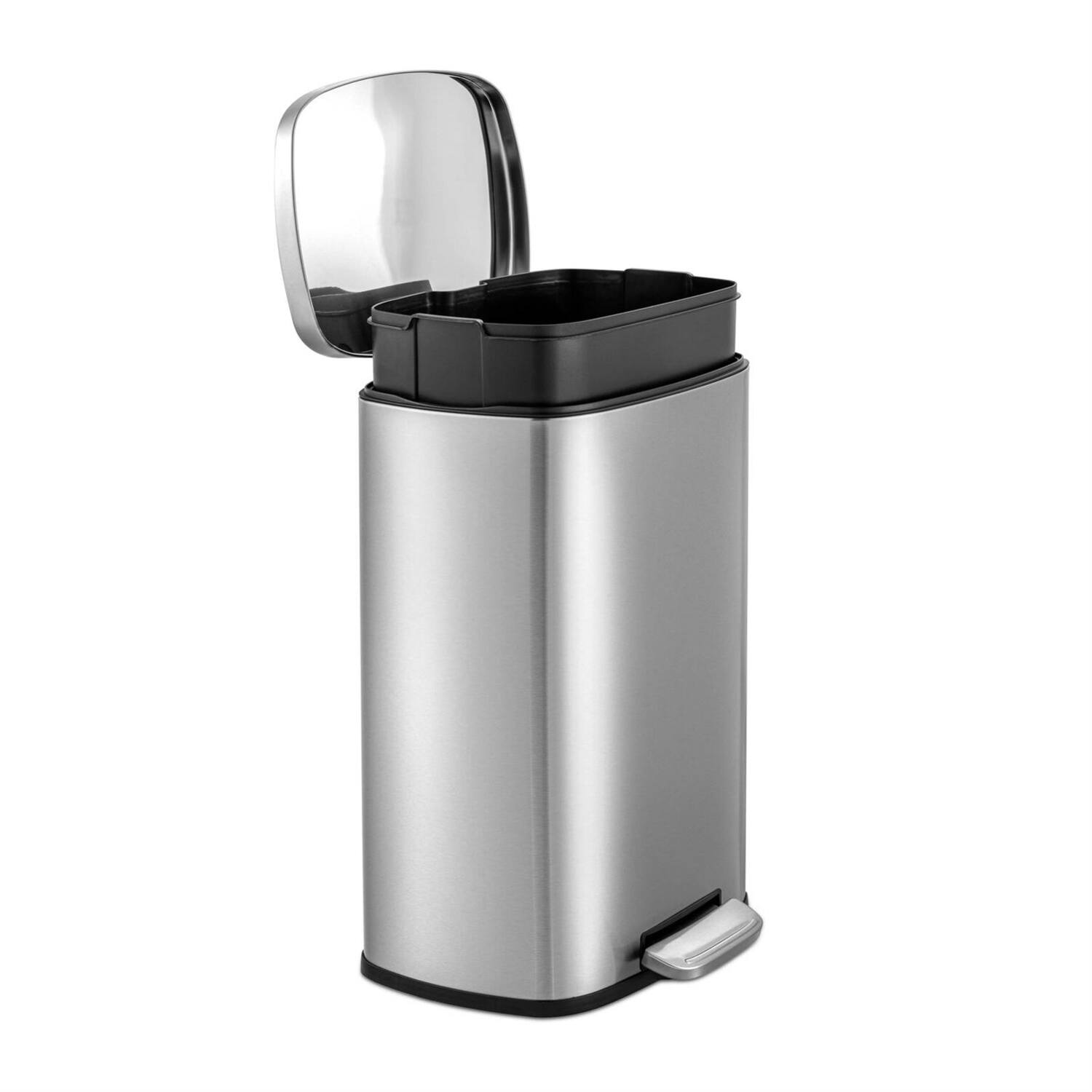 Left. Hivvago - 13 Gallon Brushed Stainless Steel Kitchen Trash Can with Step Open Lid - Silver.