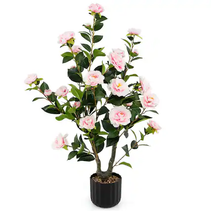 Front. Costway - Costway 38" Artificial Camellia Tree Faux Floral Plant Fake Tree for Decoration Pink - Pink.
