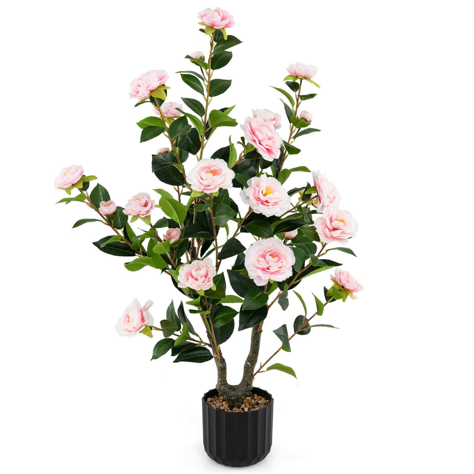 Front. Costway - Costway 38" Artificial Camellia Tree Faux Floral Plant Fake Tree for Decoration Pink - Pink.