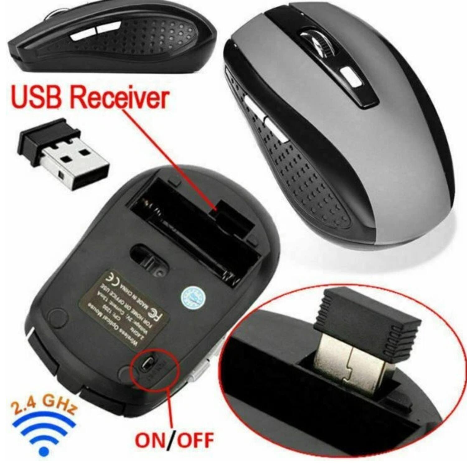 USB Receiver  
3 YwE CHINA OALICE N Mouse 1300  
Current: NO MADE Optical CP AE HOME  
FOR Wireless BHOFT 2.4 GHz ON/OFF