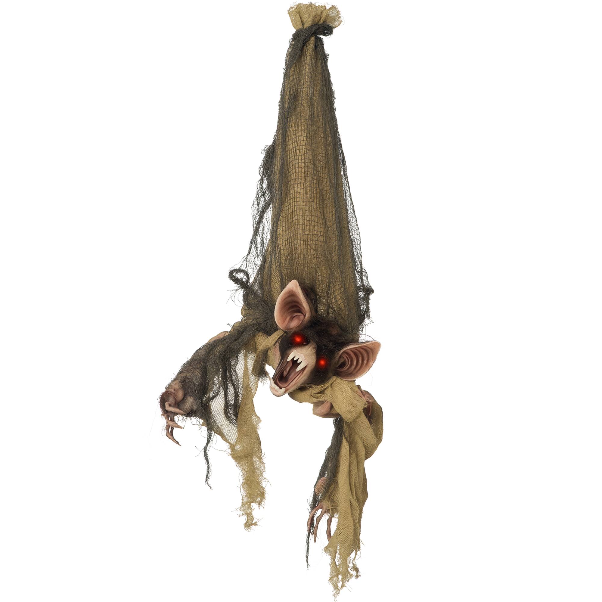 Outsunny - 28" Life Size Outdoor Halloween Decorations Hanging Bat Opening Month, Animated Prop , Sound and Laughter - Brown