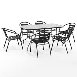 Emma + Oliver - Patio Table & Chairs Set with Rectangular Metal Table with Tempered Glass Top and Stacking Chairs - Black