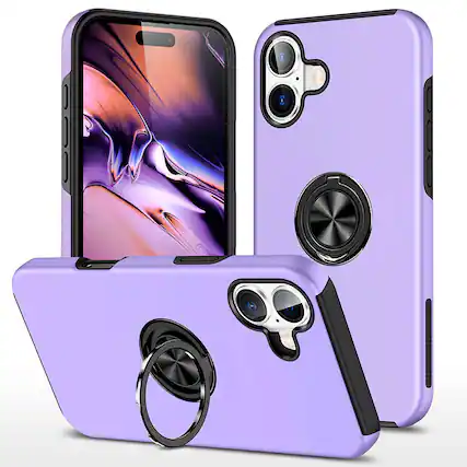 Front. Entronix - Entronix iPhone 16 Plus Case with 360° Circular Ring Gripstand for Ultimate Protection - Purple.