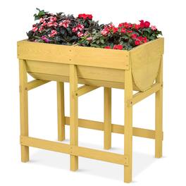 Costway - Raised Wooden V Planter Elevated Vegetable Flower Bed Free Standing Planting with liner - Yellow