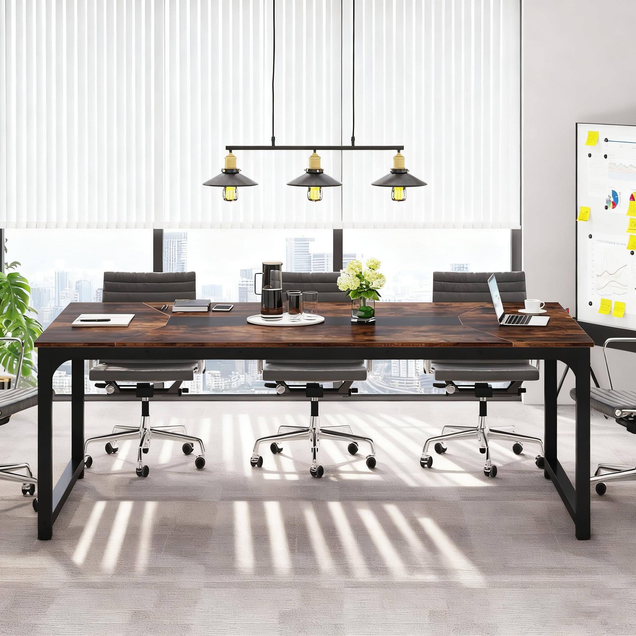 Tribesigns 6 Ft Rectangular Conference Table for 6 8 People Brown+black ...