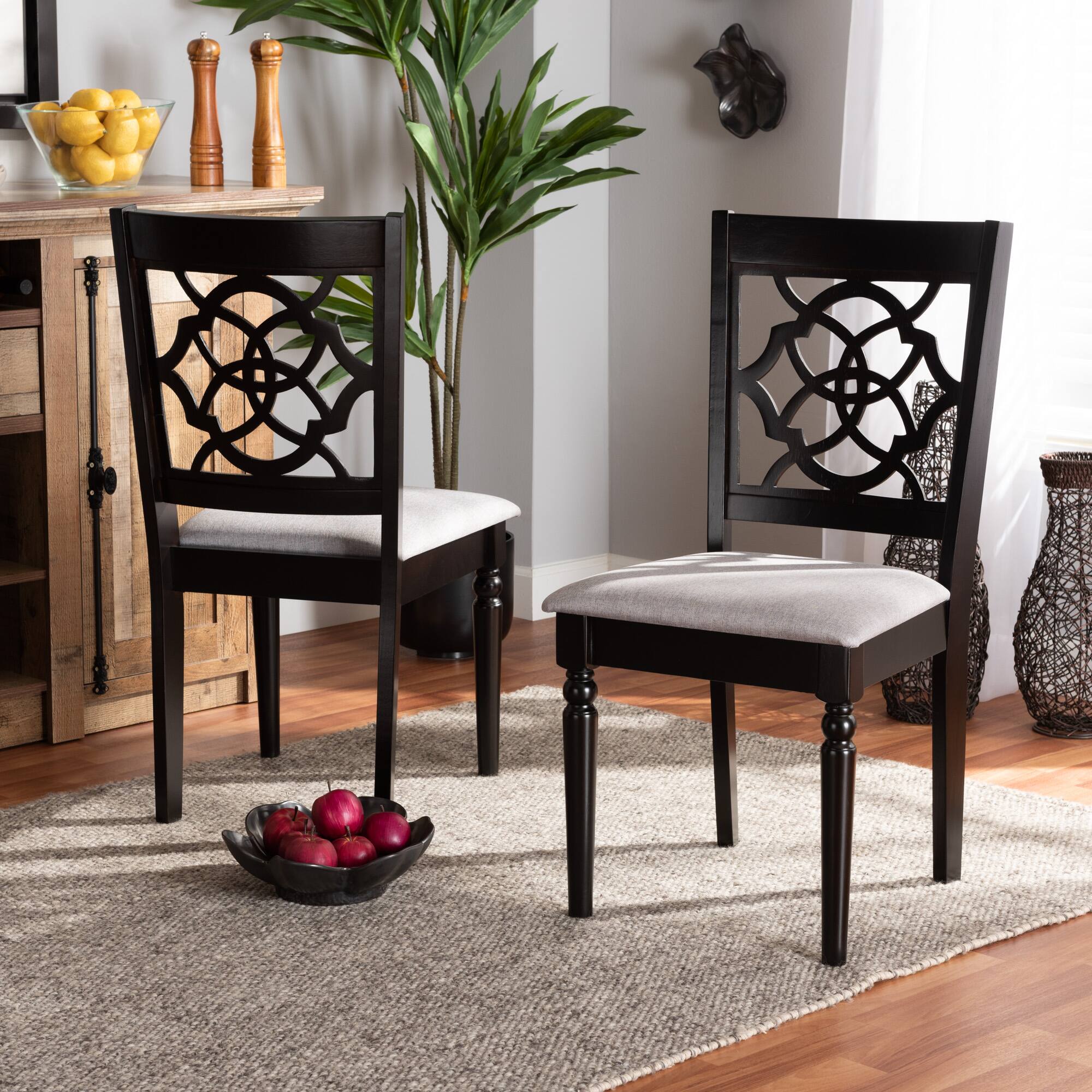 Alt View 2. Baxton Studio - Renaud Modern Fabric Upholstered and Finished Wood 2-Piece Dining Chair Set - Grey/dark brown.