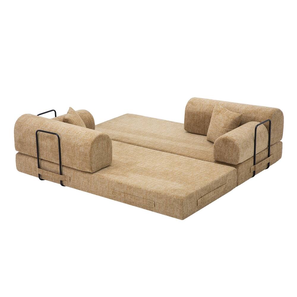 Alt View 2. Loheer - Loheer Convertible Sleeper Sofa Bed 4-in-1 Boucle Floor Couch Folding Mattress Sofa for Small Space Ochre - Ochre.
