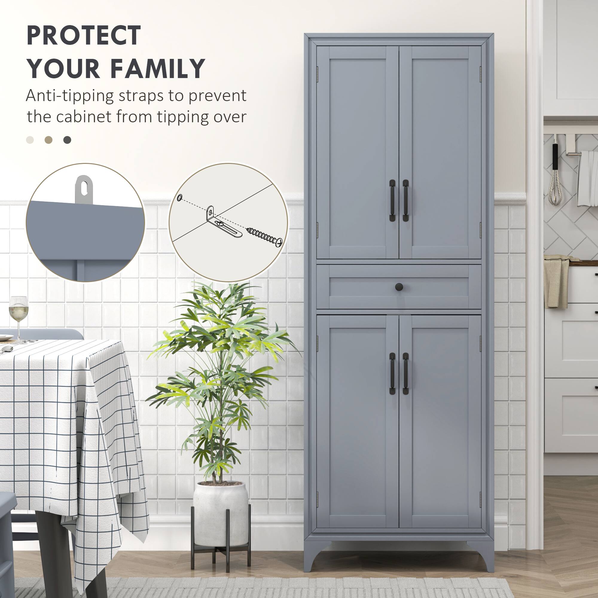 PROTECT YOUR FAMILY
Anti-tipping straps to prevent the cabinet from tipping over