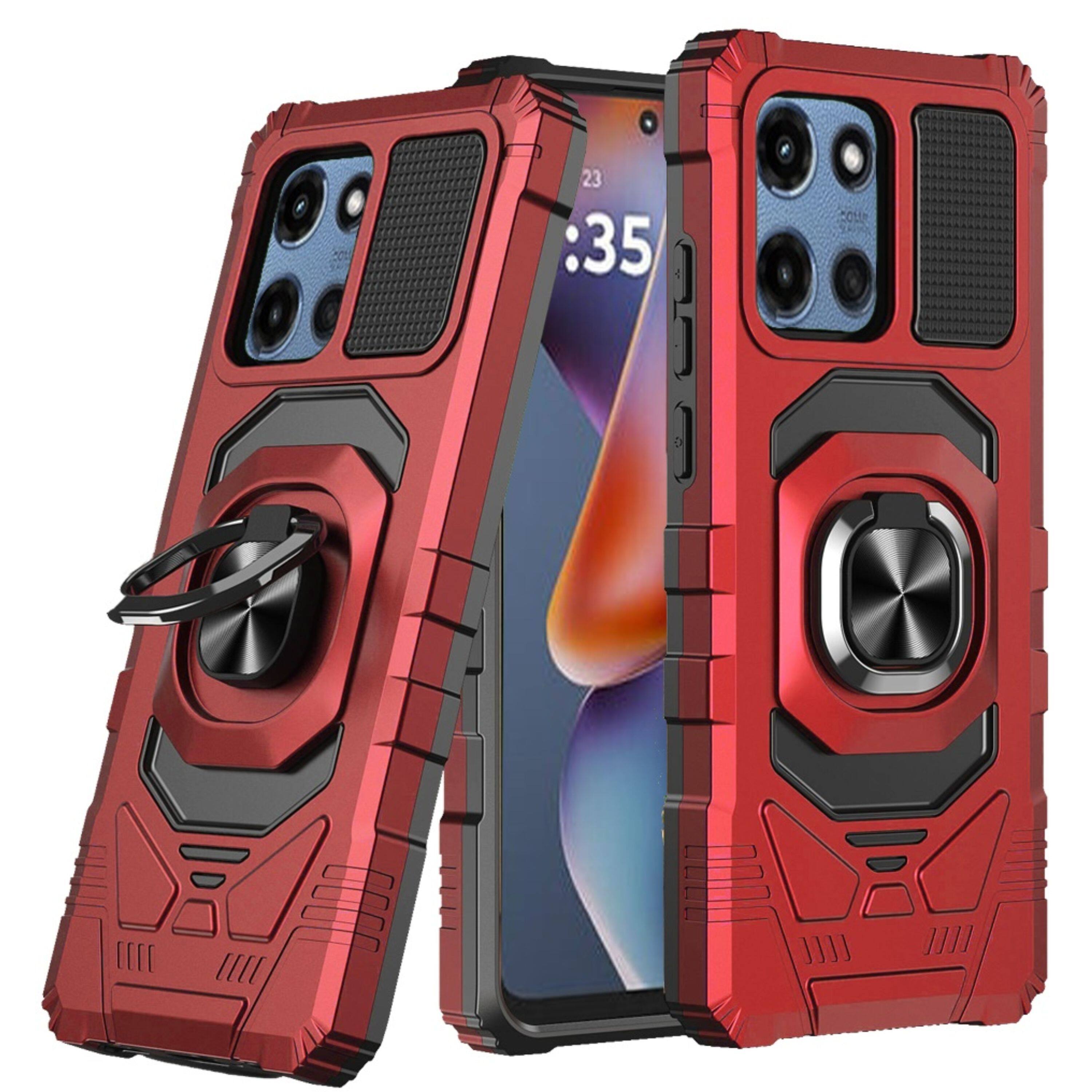 Front. Kitcheniva - Rugged Shockproof Metal Stand Case With Tempered Glass For Moto G 2025 / 2026 / Play 2026 Red - Red.