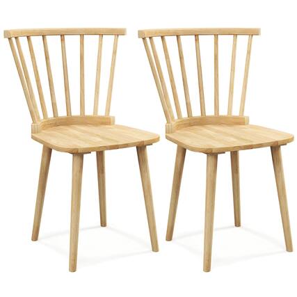 Front. Costway - Rubber Wood Windsor Dining Chairs Set of 2 with Spindle Back for Living Room - Natural.