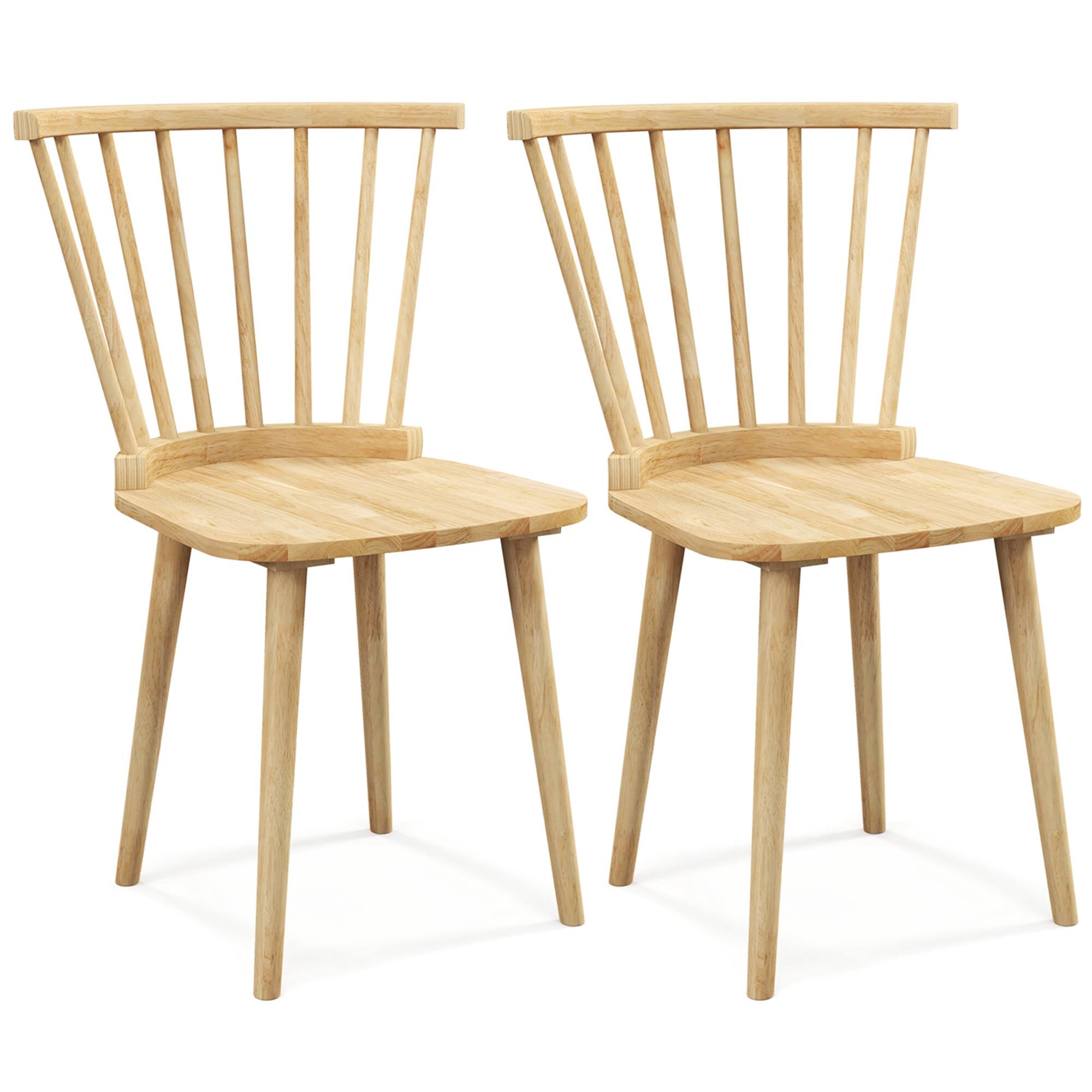 Costway - Rubber Wood Windsor Dining Chairs Set of 2 with Spindle Back for Living Room - Natural