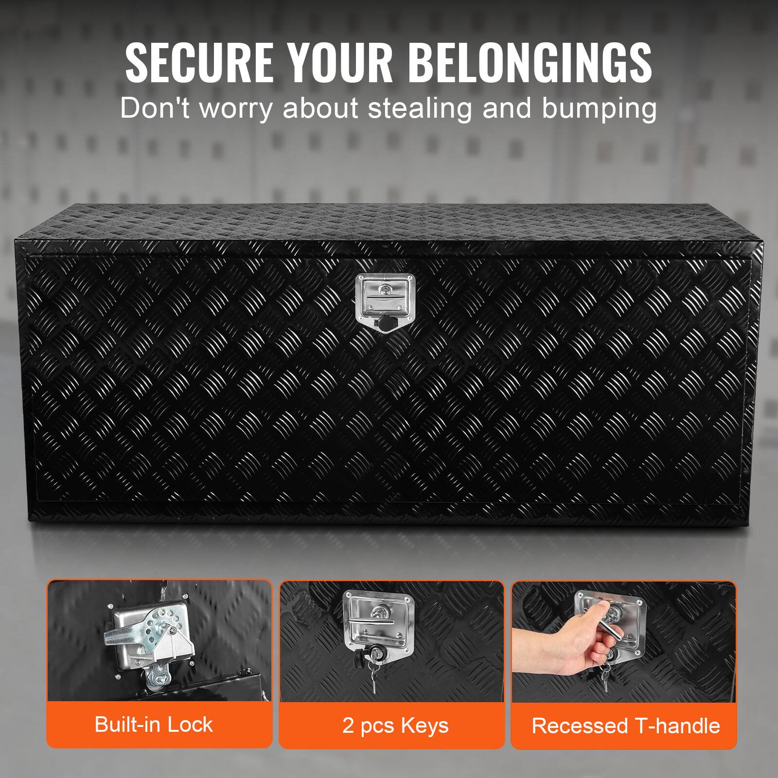 SECURE YOUR BELONGINGS Don't worry about stealing and bumping. Built-in Lock, 2 pcs Keys, Recessed T-handle.